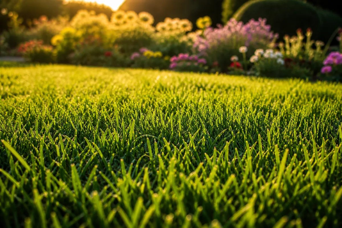 Gazon dense et vert reprenant le dessus sur la mousse après traitement naturel
