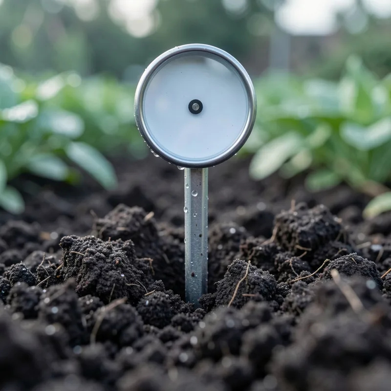Thermomètre de sol planté dans une terre de jardin fraîchement préparée